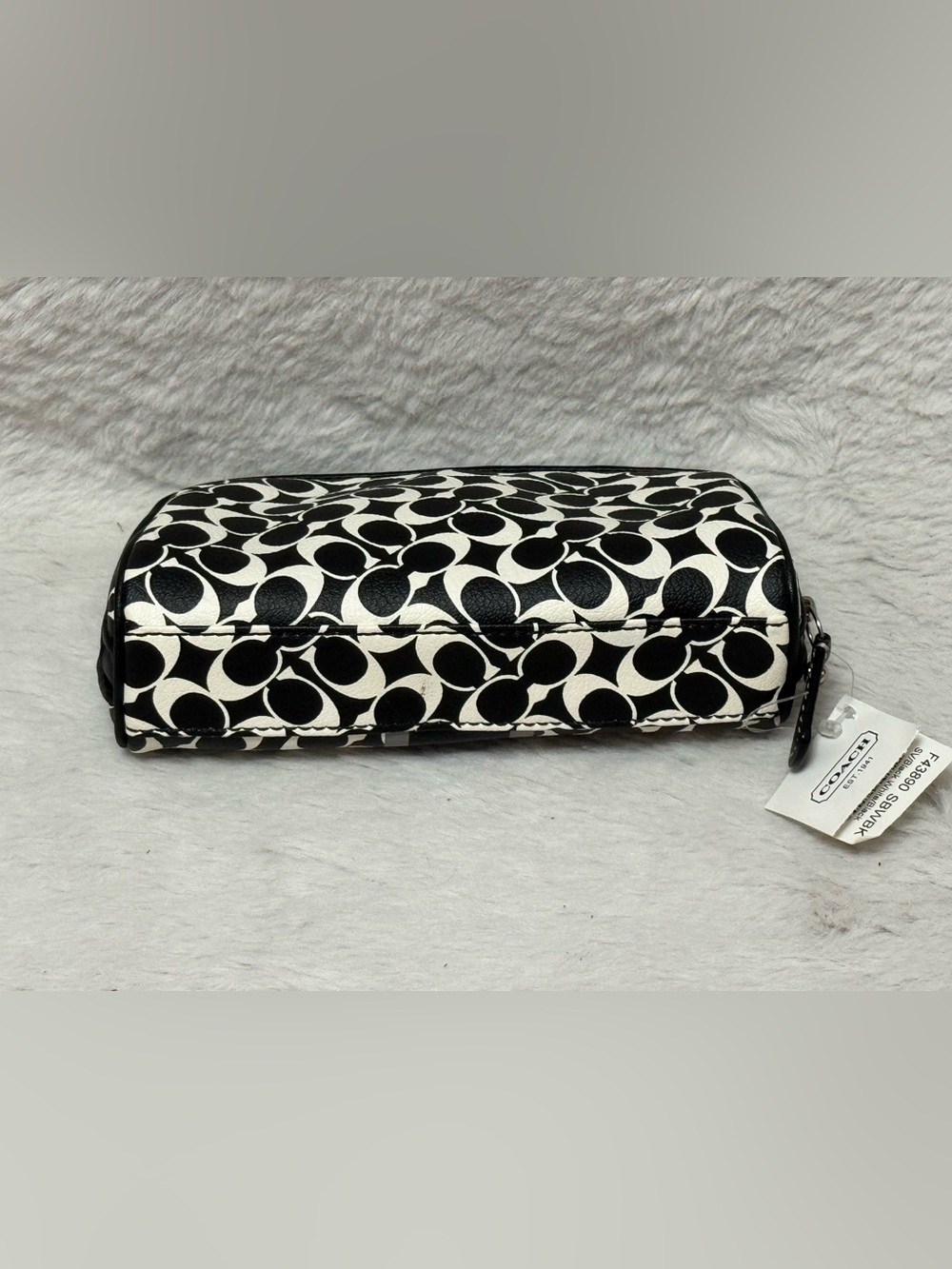 Coach Black & White Signature Stripe Pouch - Picture 5 of 11